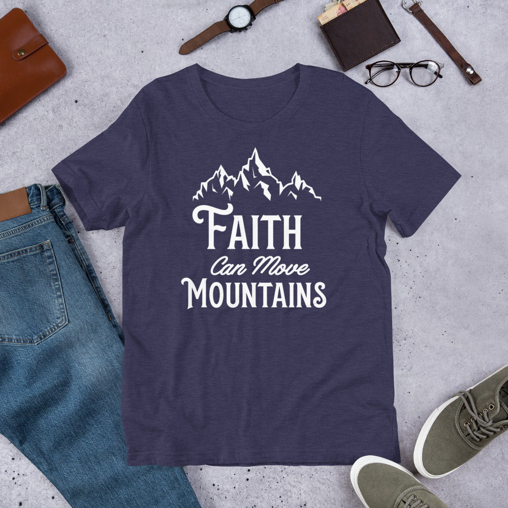 Faith Can Move Mountains Christian T-Shirt in Black Heather color - FaithKind Apparel